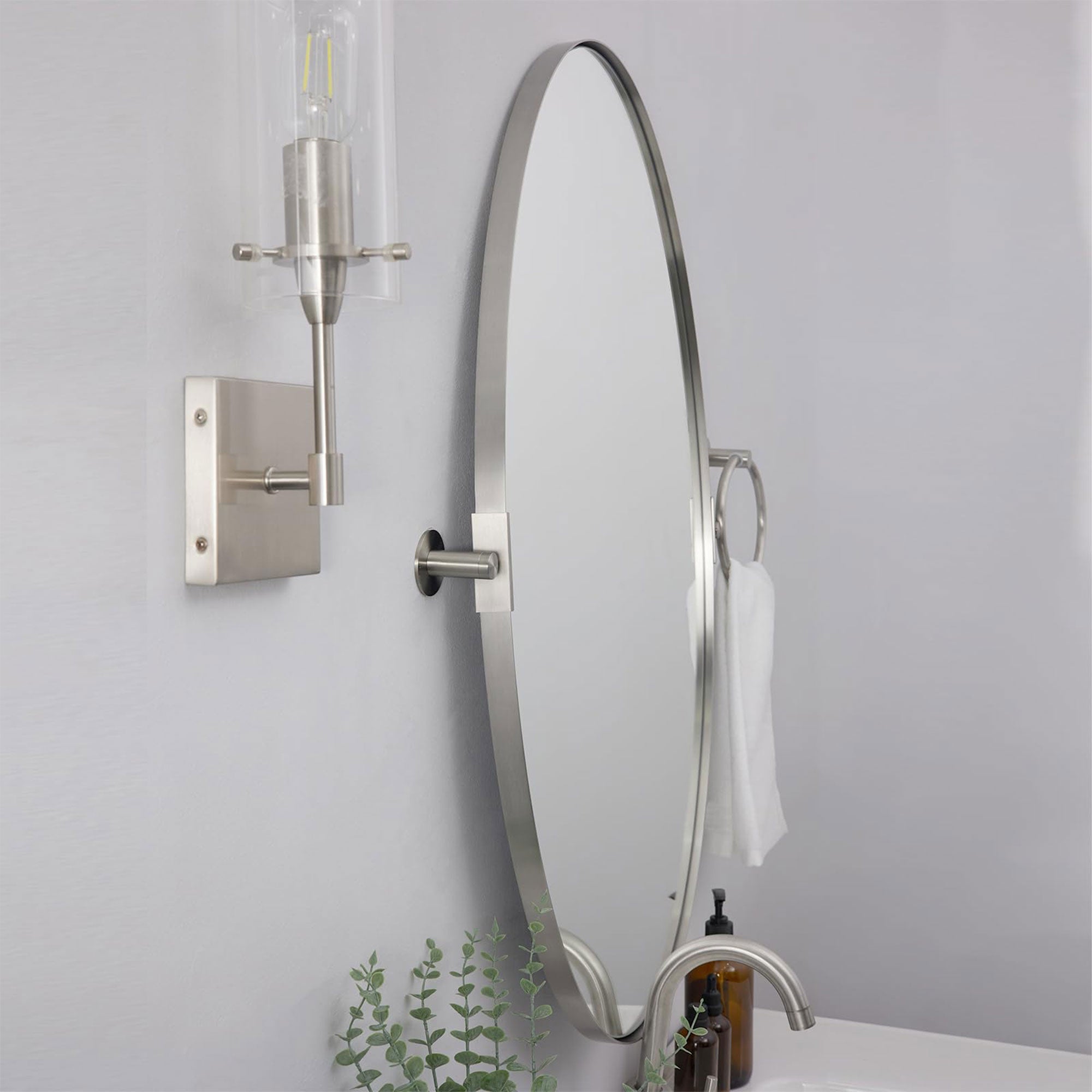 ANDY STAR Modern 22x34" Oval Hanging Bathroom Mirror, Brushed Nickel (Open Box) - VMInnovations