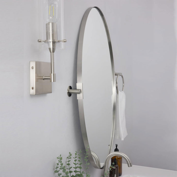 ANDY STAR Modern 22x34" Oval Hanging Bathroom Mirror, Brushed Nickel (Open Box)