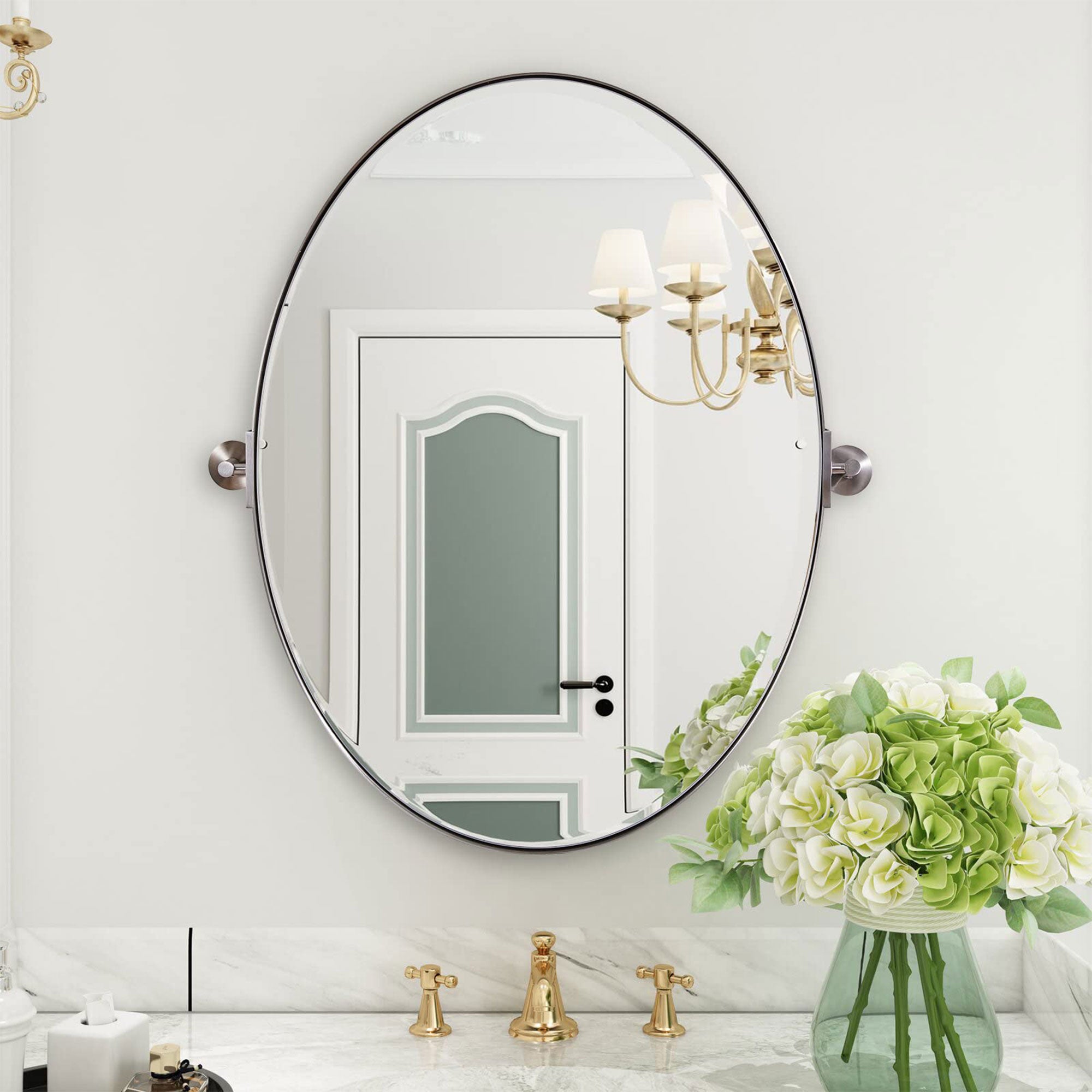 ANDY STAR Modern 22"x34" Oval Wall Hanging Bathroom Mirror, Brushed Nickel(Used) - VMInnovations