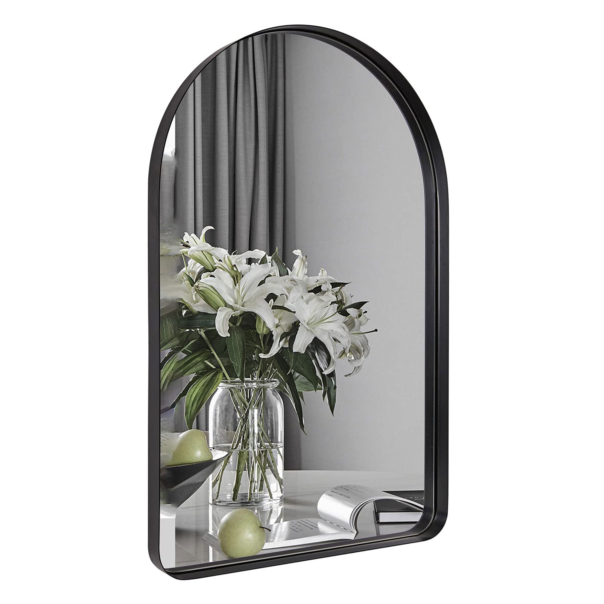 ANDY STAR 24 x 38" Modern Wall Mounted Metal Arched Vanity Mirror, Black (Used) - VMInnovations