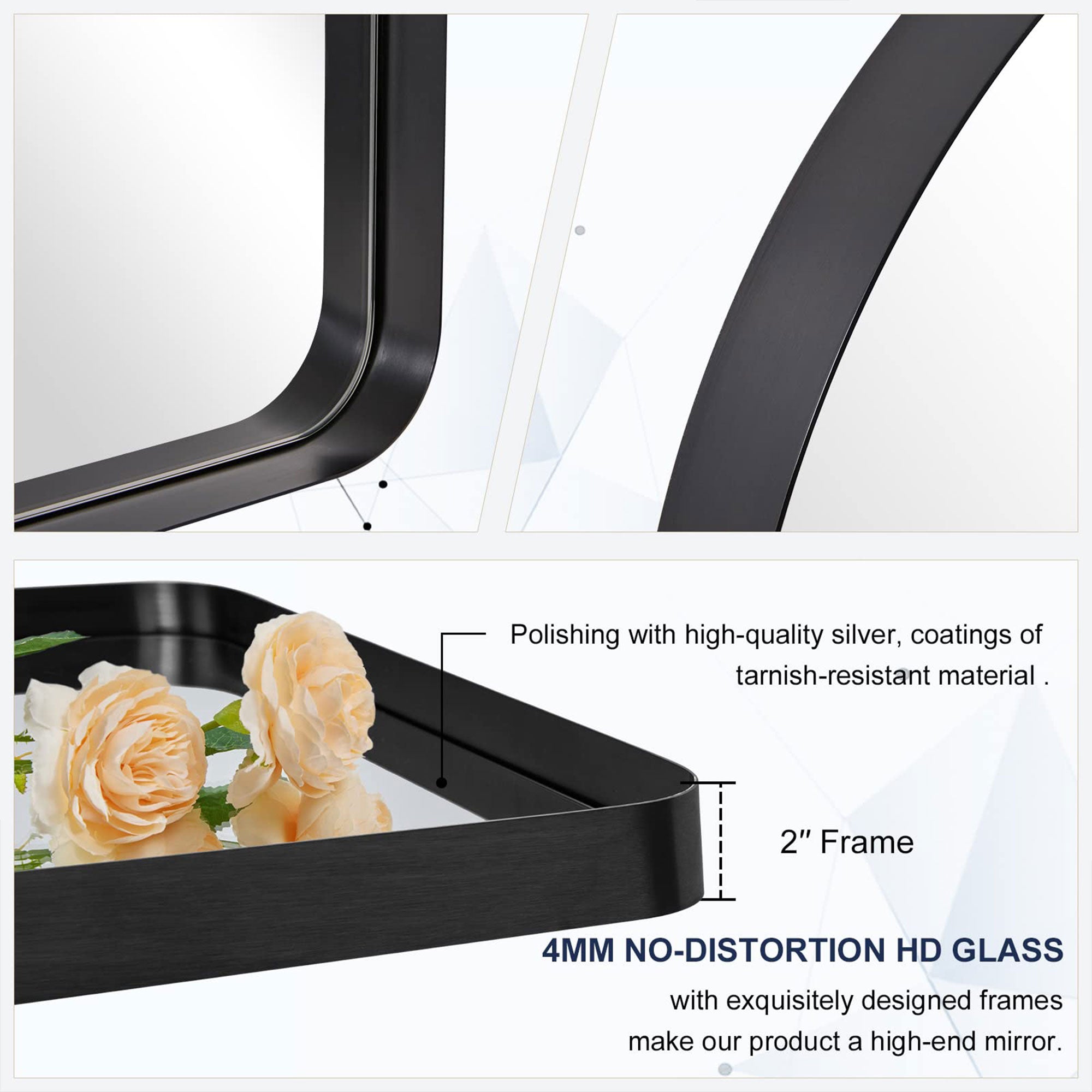 ANDY STAR 24 x 38" Modern Wall Mounted Metal Frame Arched Vanity Mirror, Black - VMInnovations