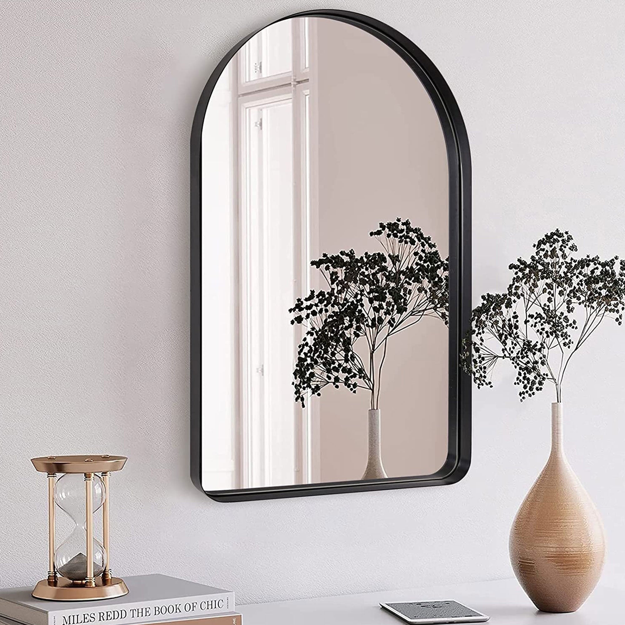 ANDY STAR 24 x 38" Modern Wall Mounted Metal Arched Vanity Mirror, Black (Used) - VMInnovations