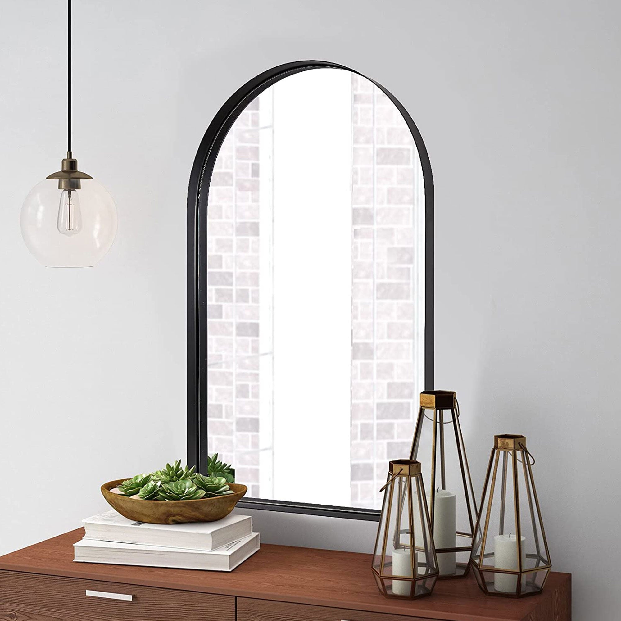 ANDY STAR 24 x 38" Modern Wall Mounted Metal Arched Vanity Mirror, Black (Used) - VMInnovations