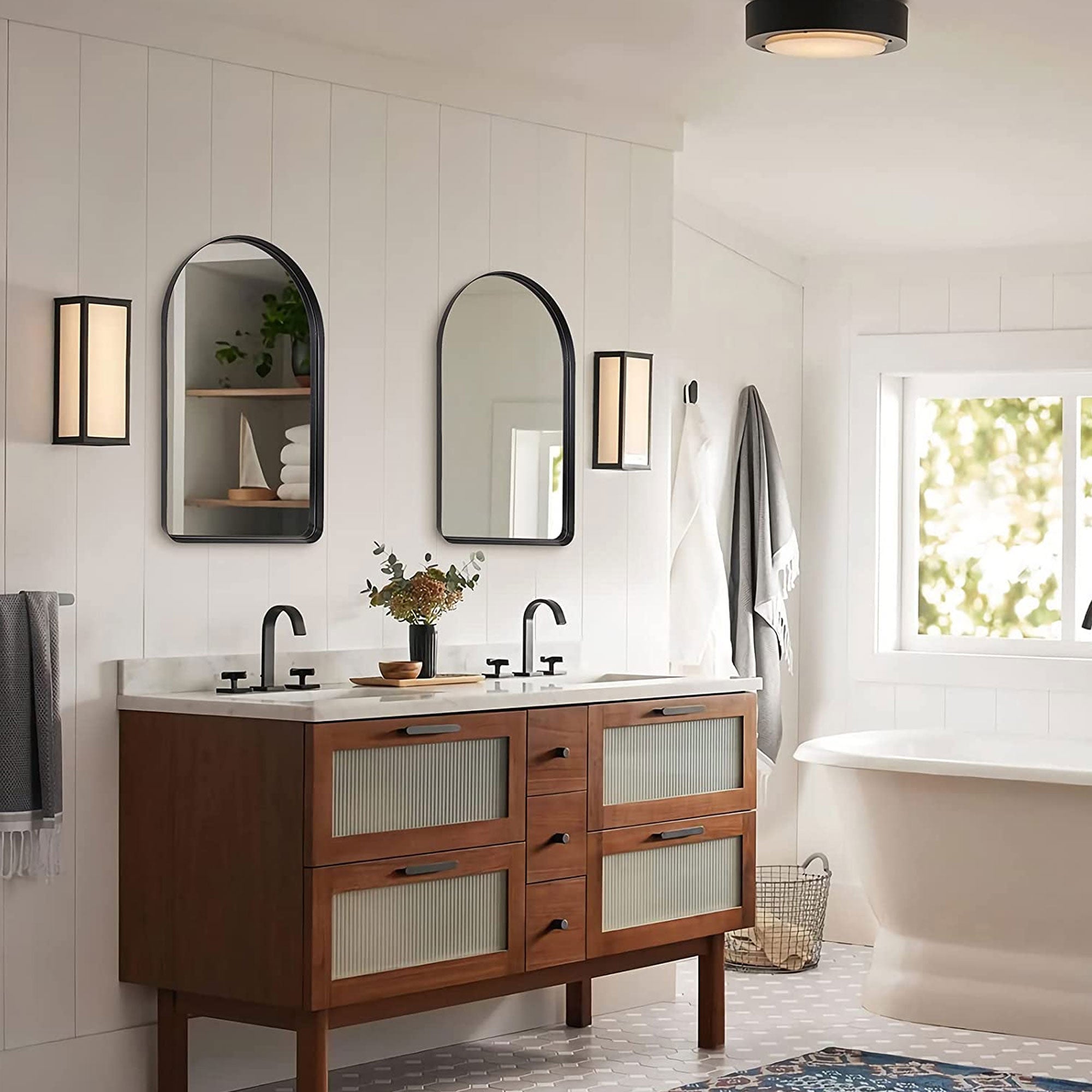ANDY STAR 24 x 38" Modern Wall Mounted Metal Frame Arched Vanity Mirror, Black - VMInnovations
