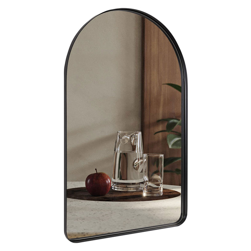 22 x 35 Inch Wall Mounted Metal Frame Arched Vanity Mirror, Black (Open Box)