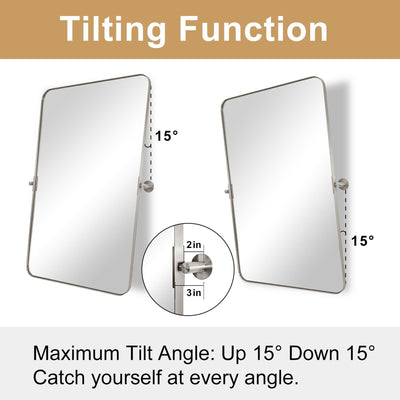 ANDY STAR 20 x 30 In Rectangular Tilting Modern Vanity Mirror, Nickel (Open Box) - VMInnovations