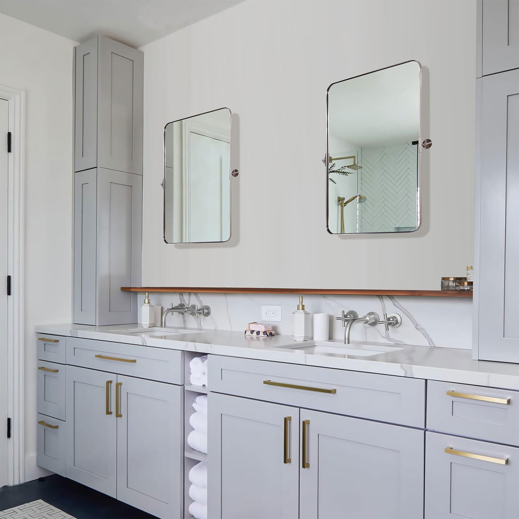 ANDY STAR 20 x 30 In Rectangular Tilting Modern Vanity Mirror, Nickel (Open Box) - VMInnovations