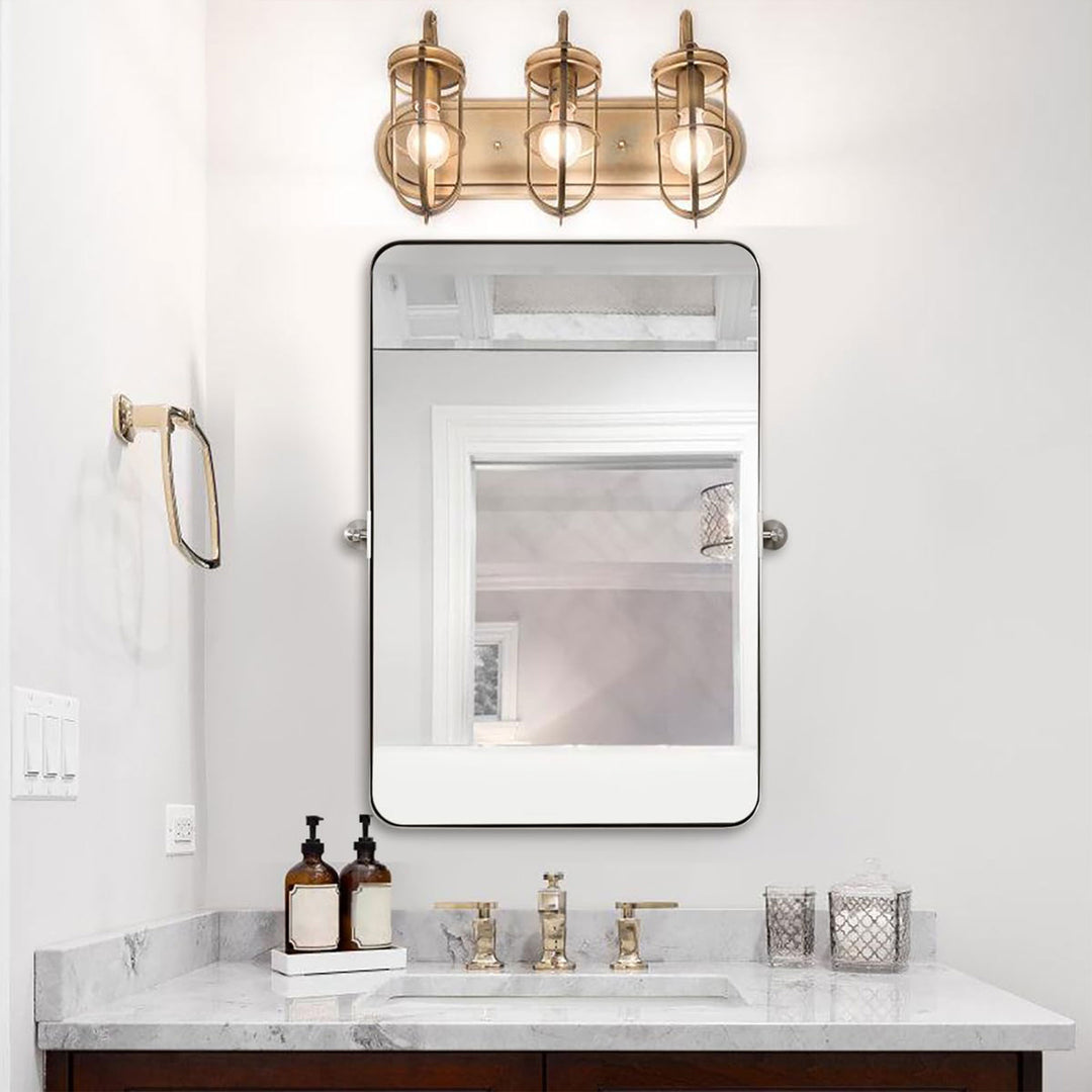 ANDY STAR 22 x 34 Inch Rectangular Tilting Modern Vanity Mirror, Brushed Nickel