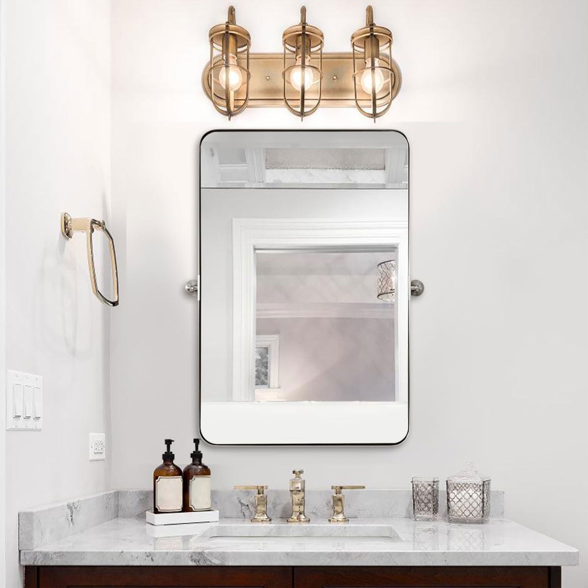 ANDY STAR 22 x 34 Inch Tilting Modern Vanity Mirror, Brushed Nickel (Used) - VMInnovations