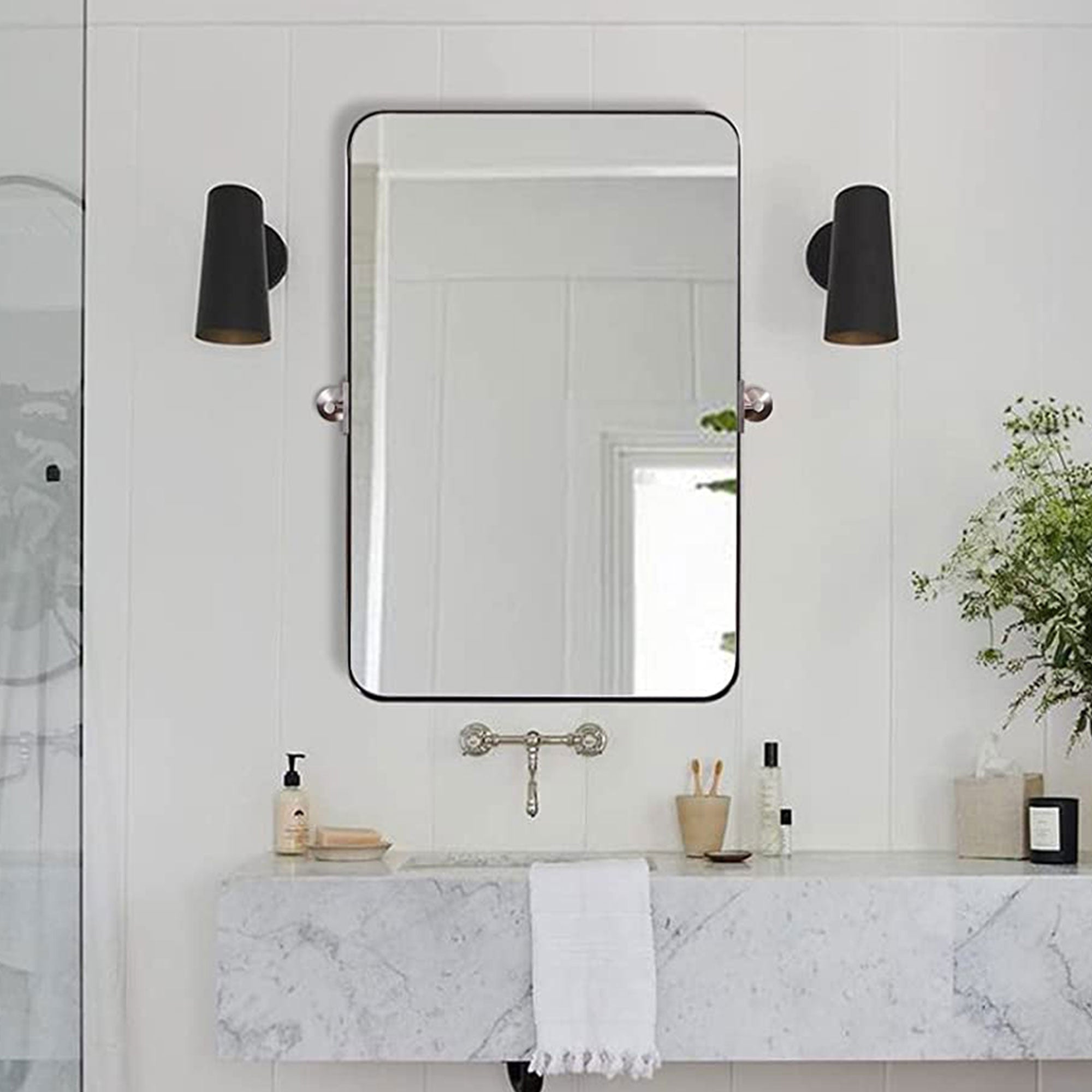 ANDY STAR 22 x 34 Inch Tilting Modern Vanity Mirror, Brushed Nickel (Used) - VMInnovations