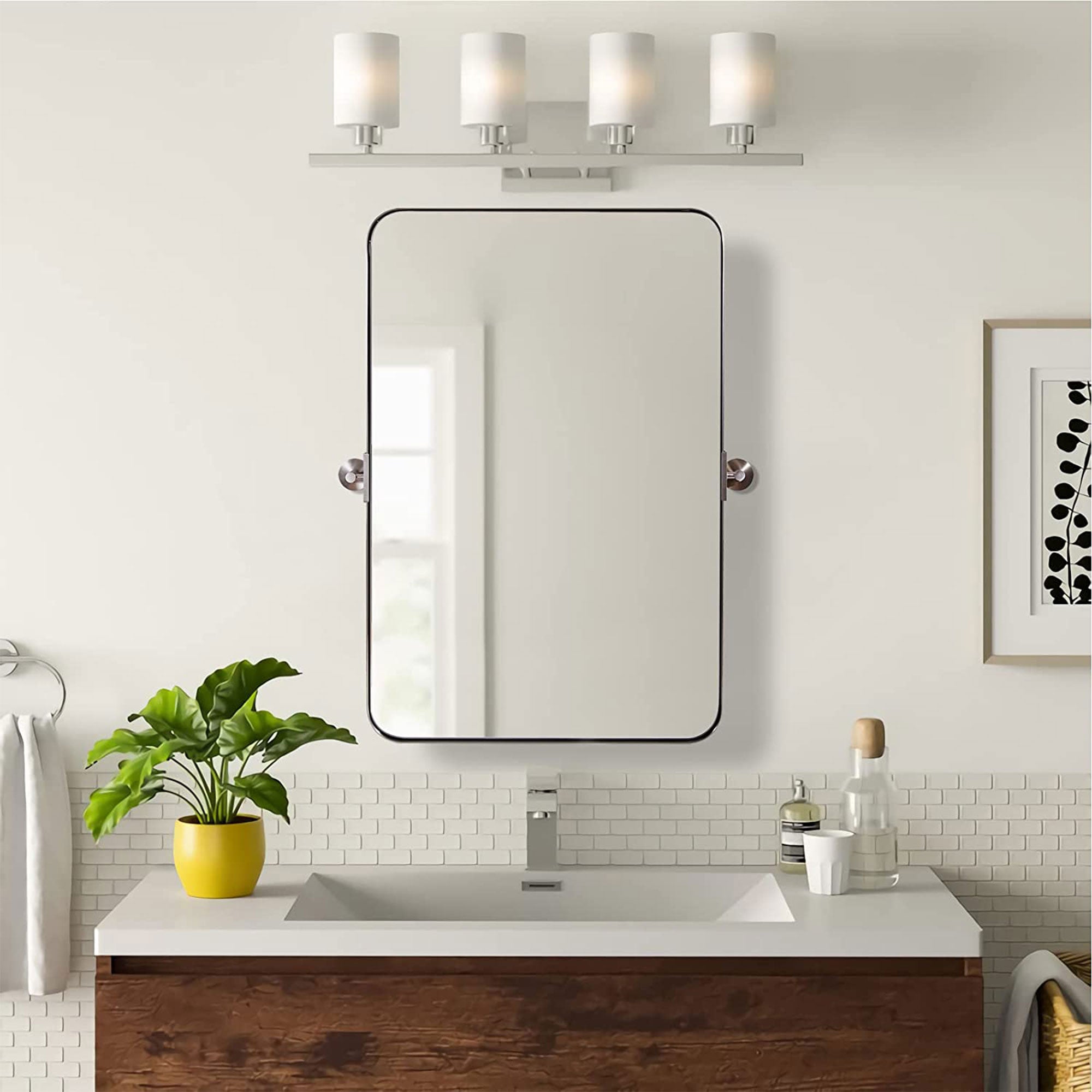 ANDY STAR 22 x 34 Inch Tilting Modern Vanity Mirror, Brushed Nickel (Used) - VMInnovations