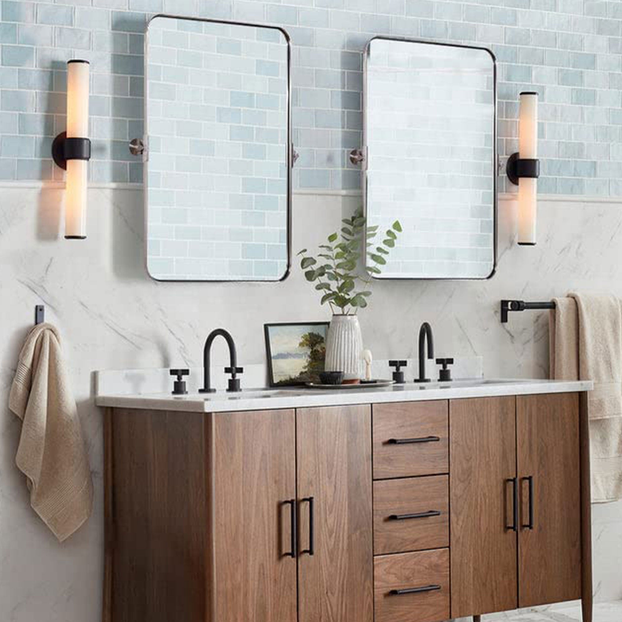 ANDY STAR 22 x 34 Inch Tilting Modern Vanity Mirror, Brushed Nickel (Used) - VMInnovations