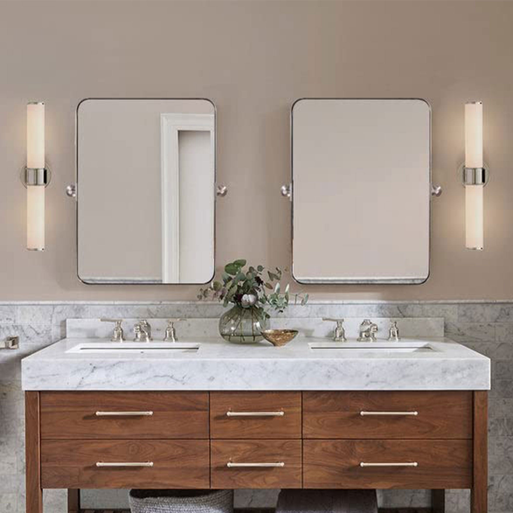 ANDY STAR 22 x 34 Inch Tilting Modern Vanity Mirror, Brushed Nickel (Used) - VMInnovations