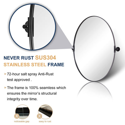 ANDY STAR Modern 25 x 38 Inch Oval Wall Hanging Bathroom Mirror, Matte Black