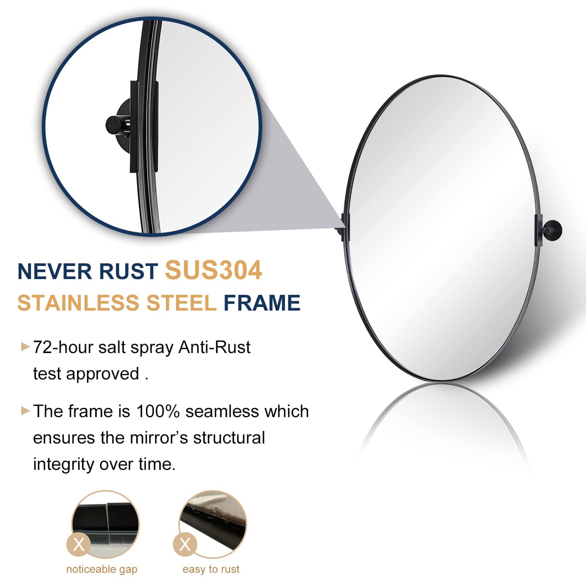 ANDY STAR Modern 25x38 In Oval Wall Hanging Bathroom Mirror, Black (Open Box) - VMInnovations