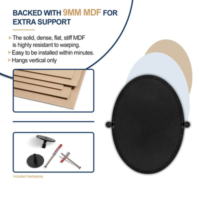 ANDY STAR Modern 25x38 In Oval Wall Hanging Bathroom Mirror, Black (Open Box) - VMInnovations