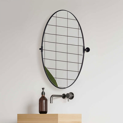 ANDY STAR Modern 25 x 38 Inch Oval Wall Hanging Bathroom Mirror, Matte Black