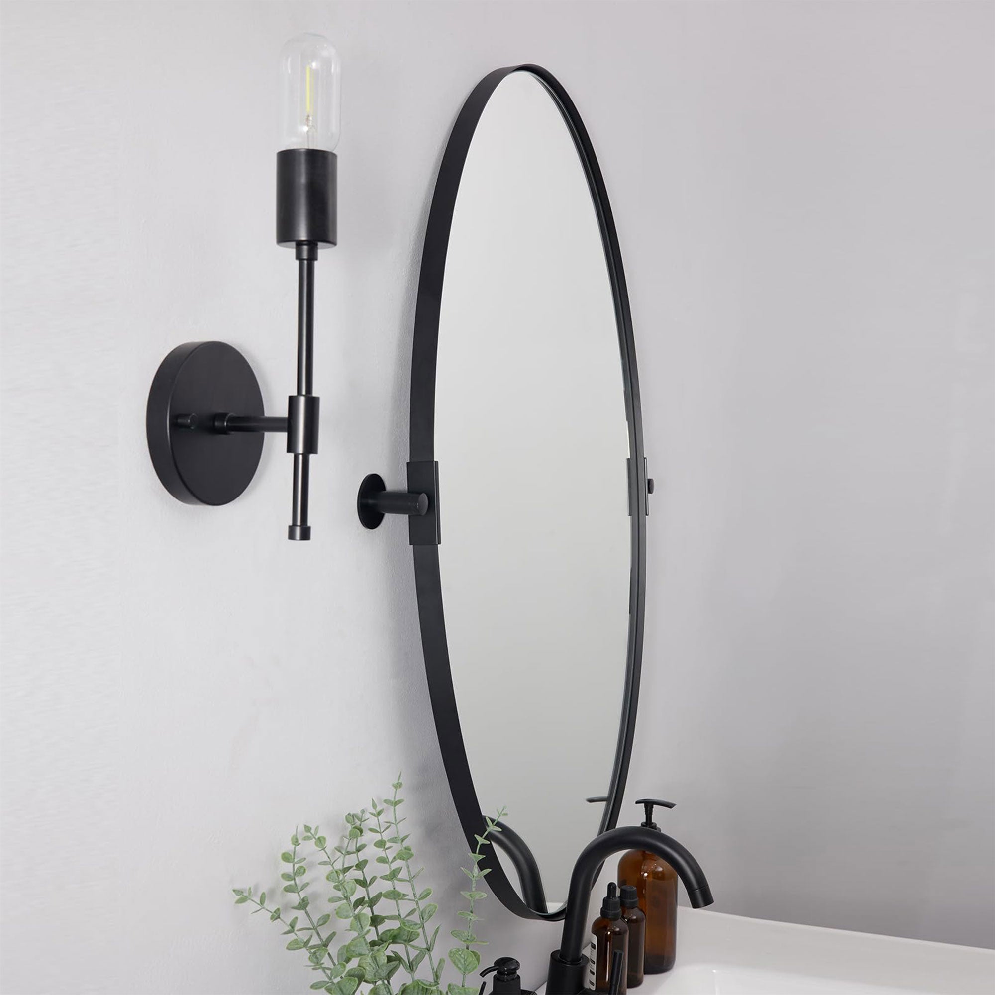 ANDY STAR Modern 25x38 In Oval Wall Hanging Bathroom Mirror, Black (Open Box) - VMInnovations
