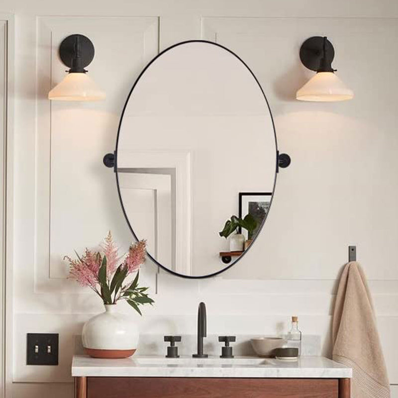 ANDY STAR Modern 25x38 In Oval Wall Hanging Bathroom Mirror, Black (Open Box)