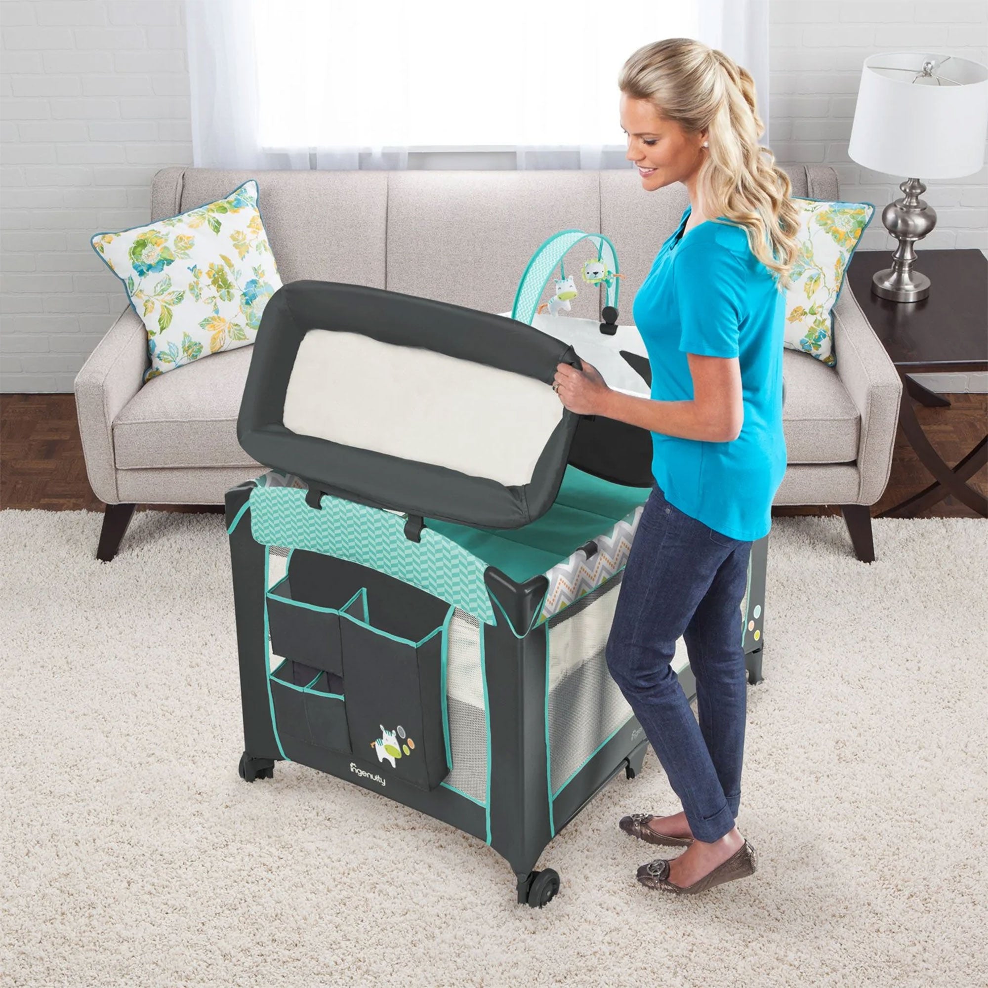 Ingenuity Smart and Simple Playard for Babies & Toddlers, Black & Teal Ridgedale - VMInnovations
