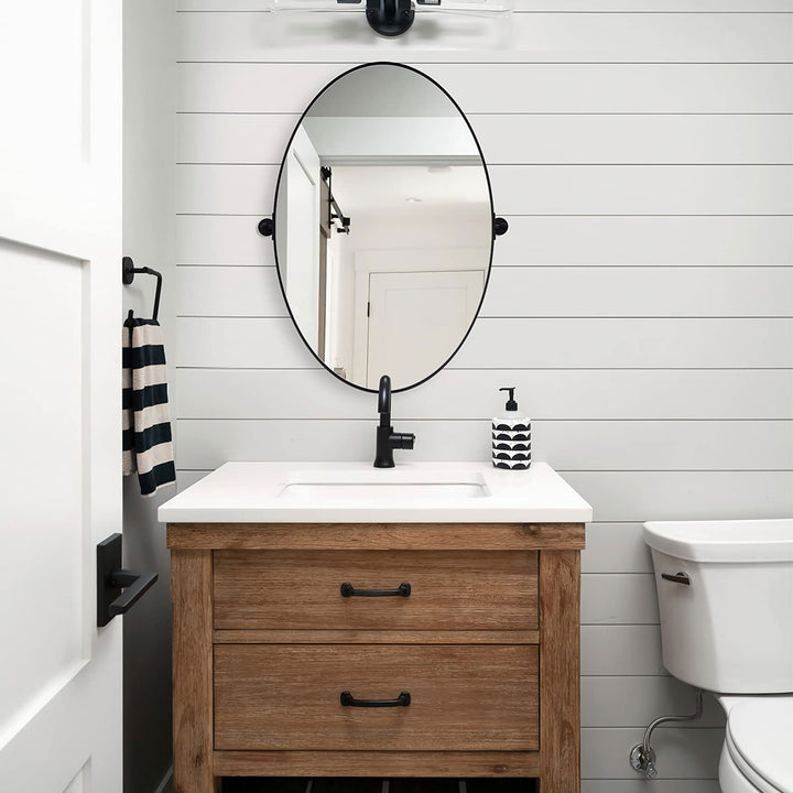 Modern 20 x 30" Oval Wall Hanging Bathroom Mirror, Matte Black (Open Box)