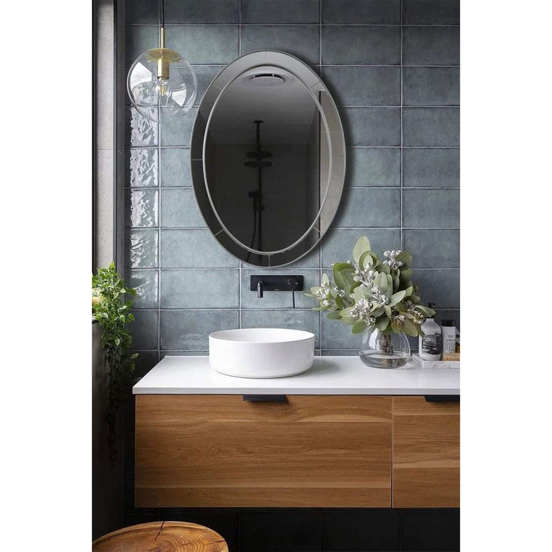 ANDY STAR Modern 20 x 28 Oval Glass Surrounded Bathroom Mirror (Open Box) - VMInnovations