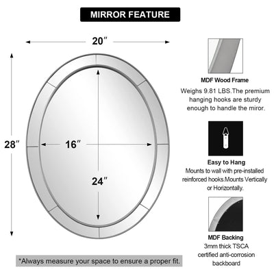 ANDY STAR Modern 20 x 28 Oval Glass Surrounded Bathroom Mirror (Open Box)