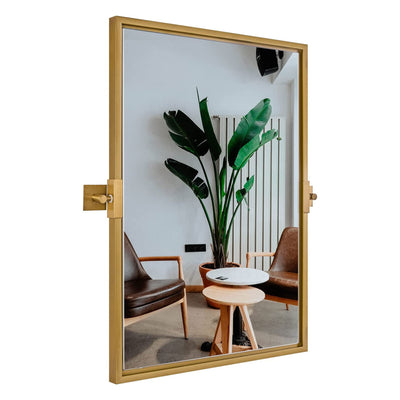 Moon Mirror 24 x 36 Inch Pivoted Wall Mounted Vanity Mirror, Gold (Open Box)