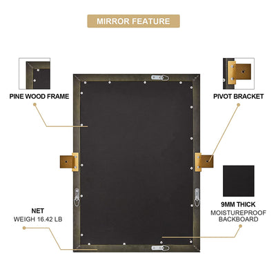 Moon Mirror 24"x36" Pivoted Rectangular Wall Mounted Vanity Mirror, Gold (Used) - VMInnovations
