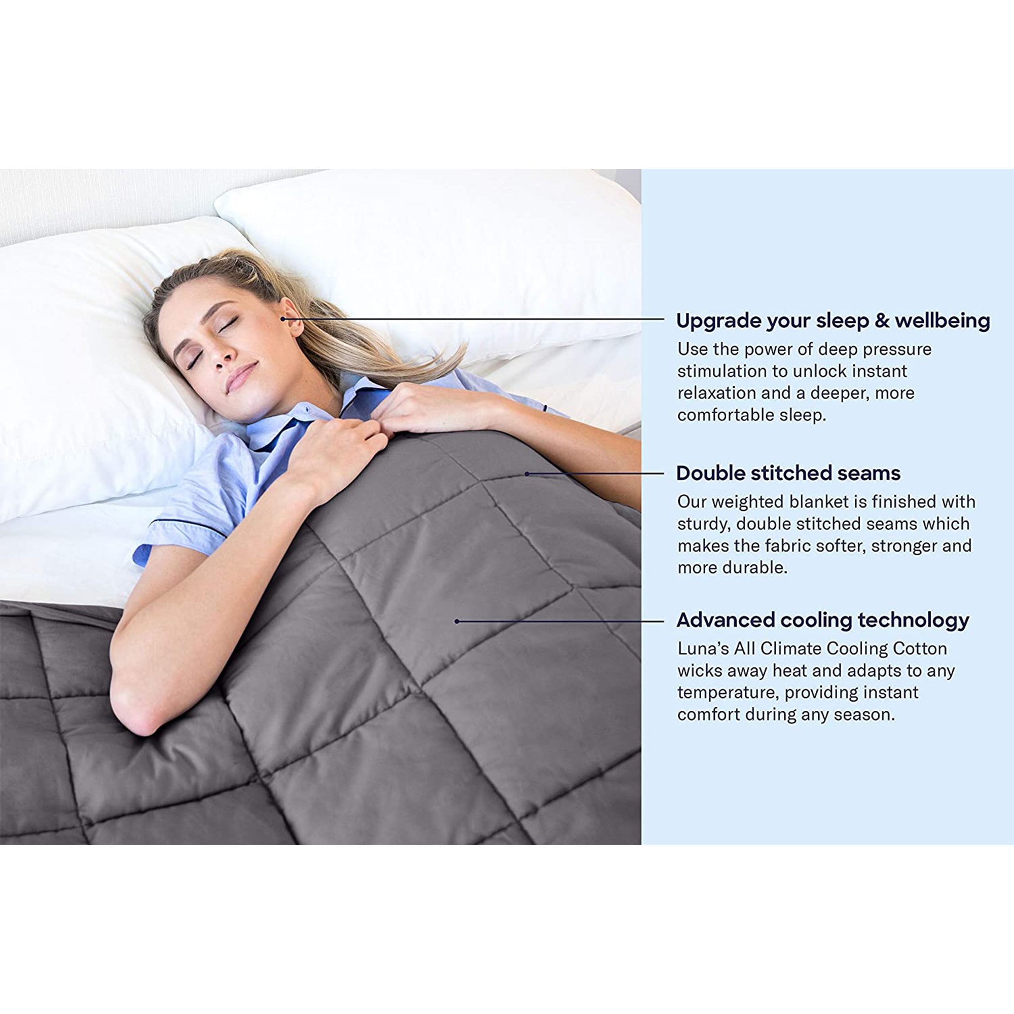 Luna Adult Breathable Cotton Weighted Blanket, Quatrefoil Silver Gray (Open Box) - VMInnovations