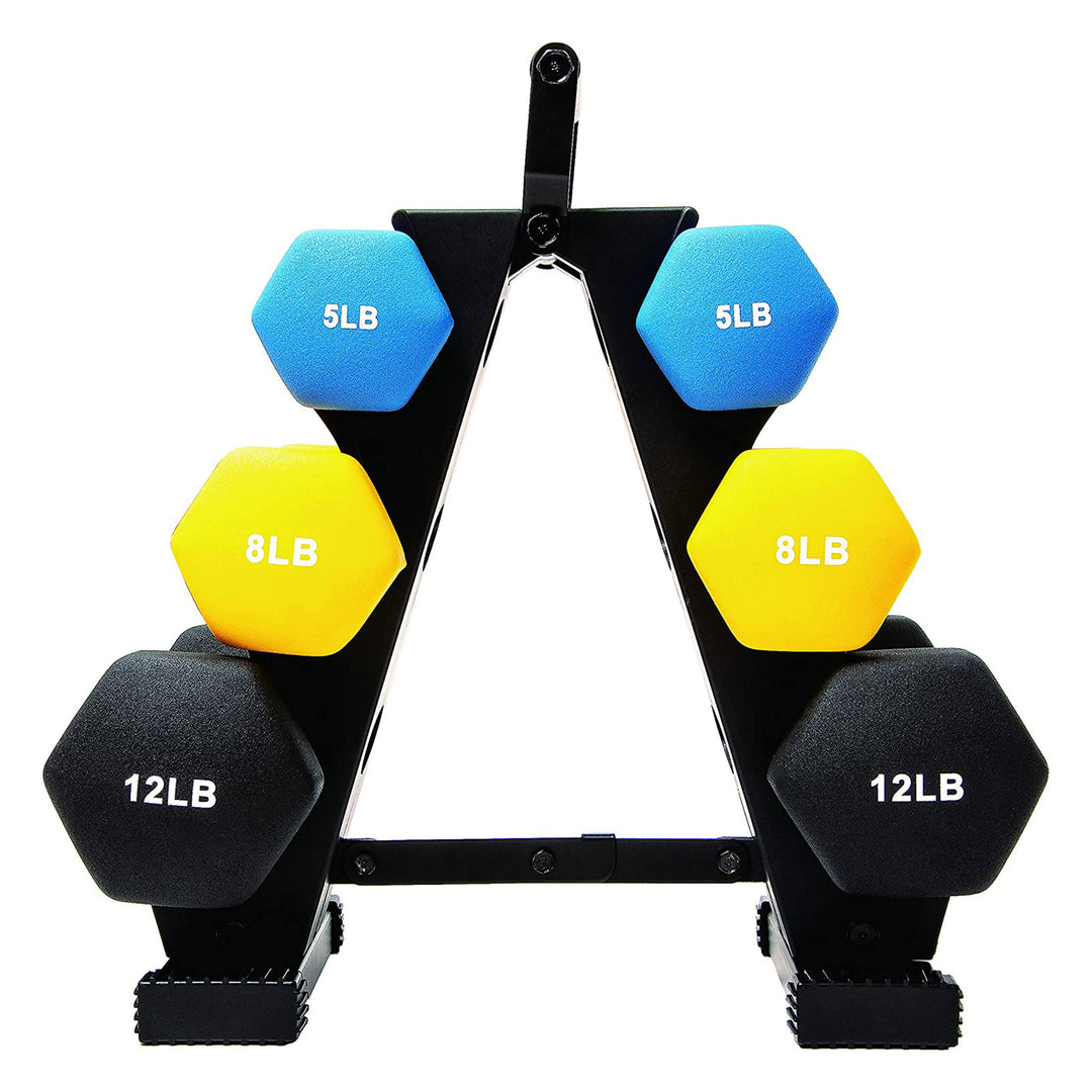 BalanceFrom Fitness 5, 8, and 12 Pound Neoprene Coated Dumbbell Set with Stand - VMInnovations