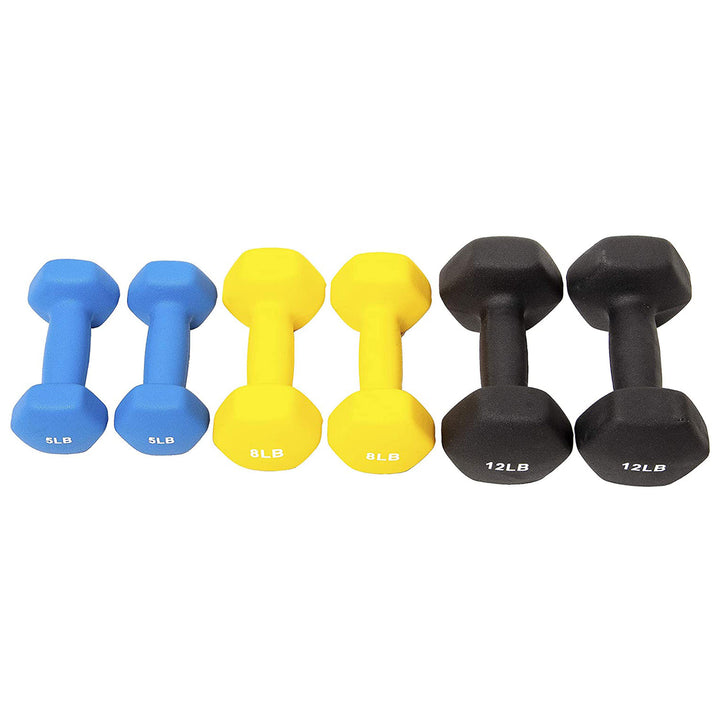 BalanceFrom Fitness 5, 8, and 12 Pound Neoprene Coated Dumbbell Set with Stand - VMInnovations