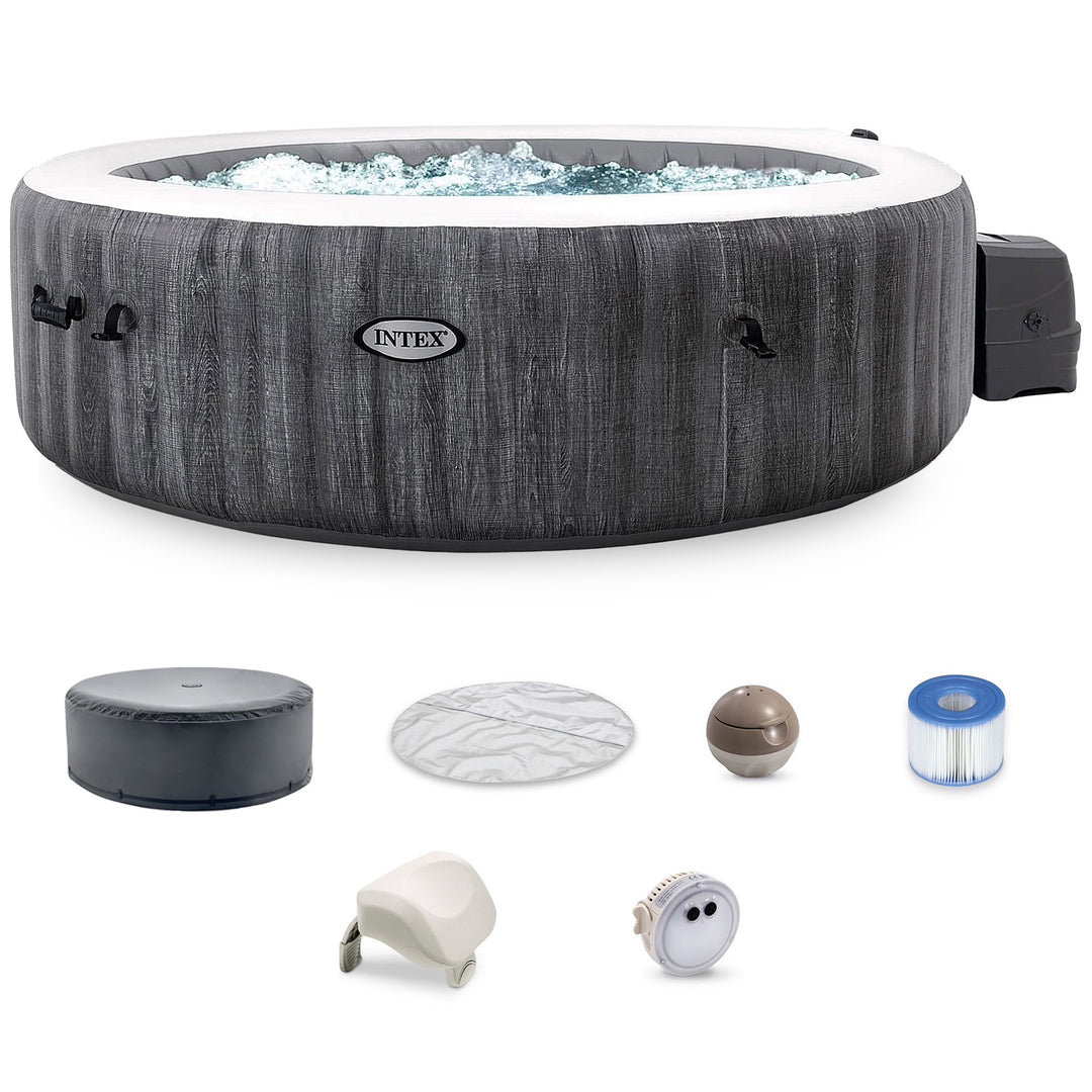 Intex PureSpa Plus Greywood Inflatable Hot Tub Spa with Multi-Colored LED Lights