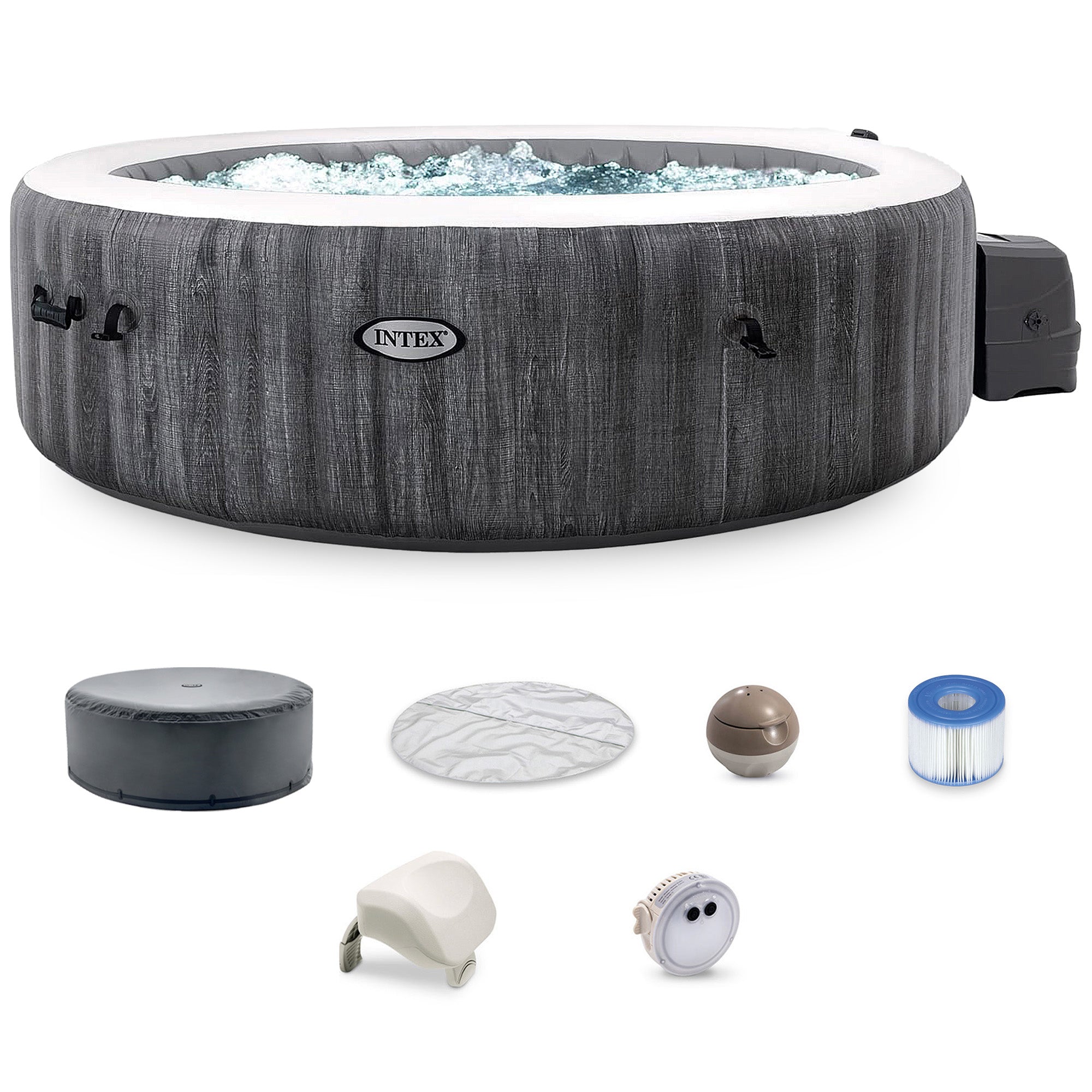 Intex PureSpa Plus Greywood Inflatable Hot Tub Spa with Multi-Colored LED Lights - VMInnovations