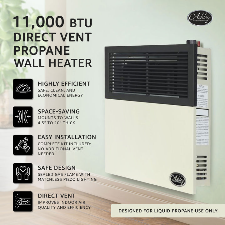 Ashley Hearth Products 11,000 BTU Vent Liquid Propane Wall Mount Heater (Used)