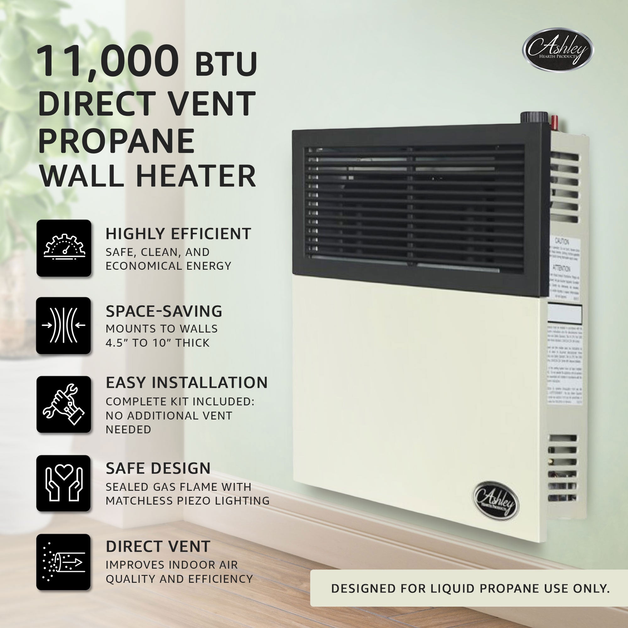 Ashley Hearth Products 11,000 BTU Vent Liquid Propane Wall Mount Heater (Used) - VMInnovations