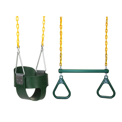 Eastern Jungle Gym Toddler Bucket Swing Set Seat + Trapeze Bar and Gym Rings Set