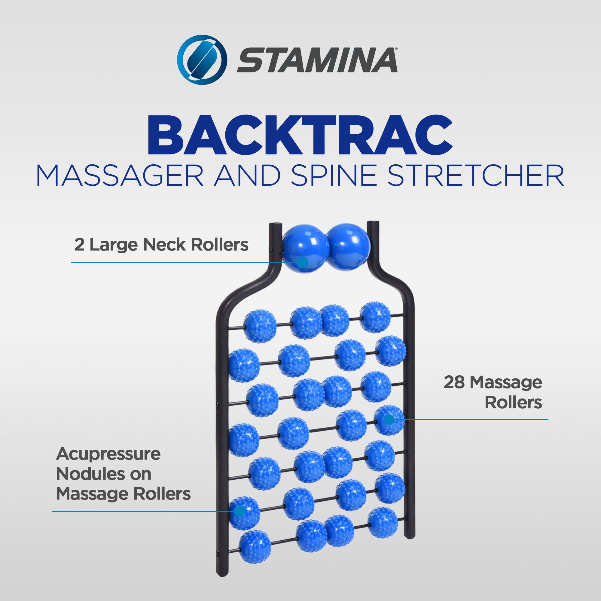 Stamina Backtrac Massager and Spine Stretcher for Back Pain, Black and Blue - VMInnovations