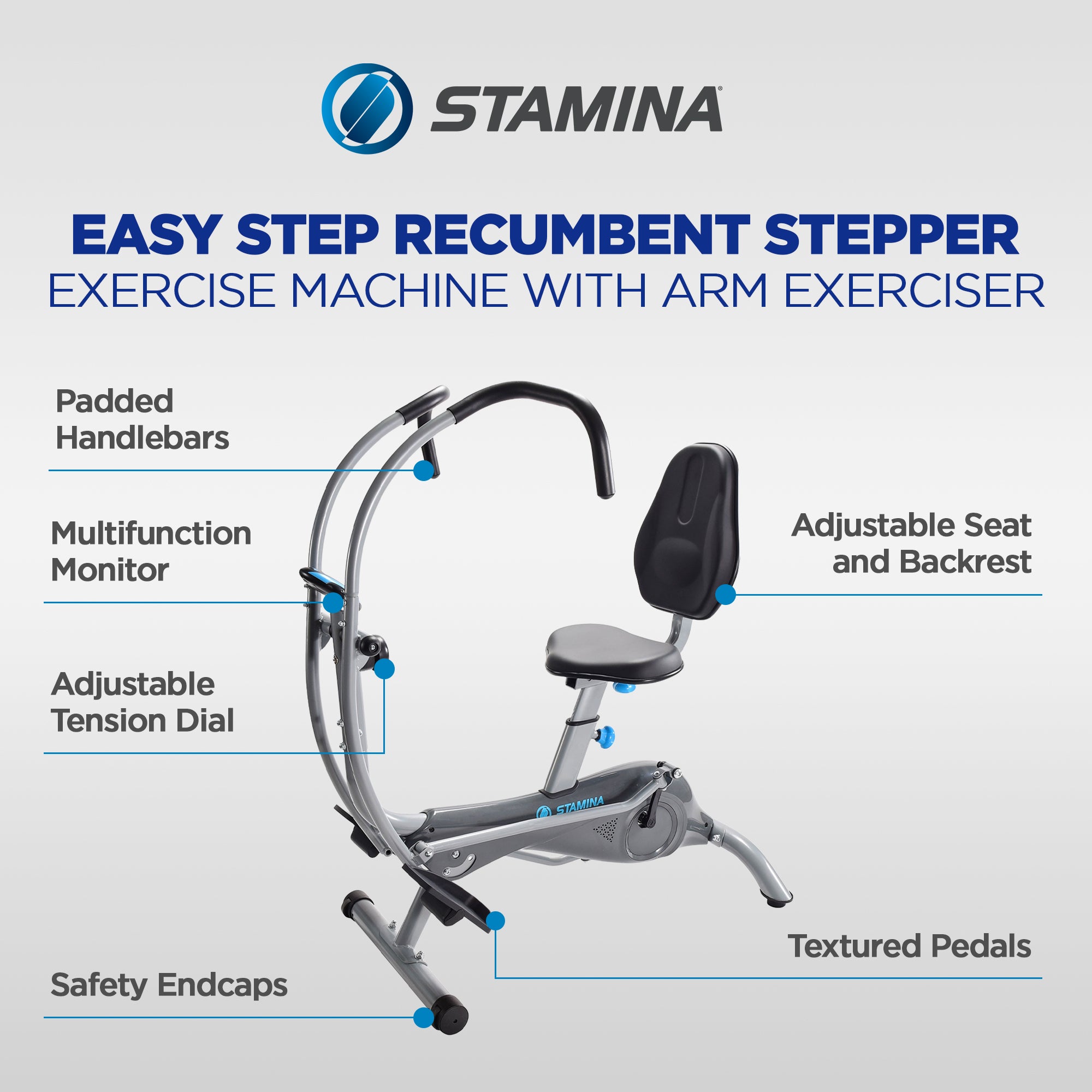 Stamina Easy Step Smart Recumbent Stepper Exercise Machine with Arm Exerciser