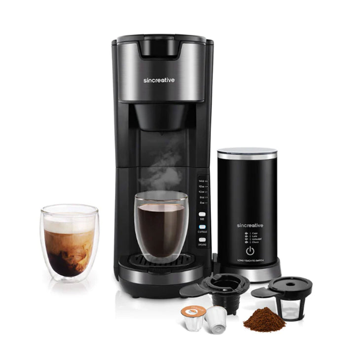 Sincreative Single Coffee Maker Cappuccino Machine w/ Milk Frother (Open Box) - VMInnovations