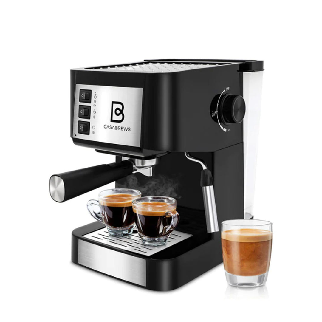 Casabrews Compact Espresso Coffee Machine with Milk Frother Wand, Black & Silver