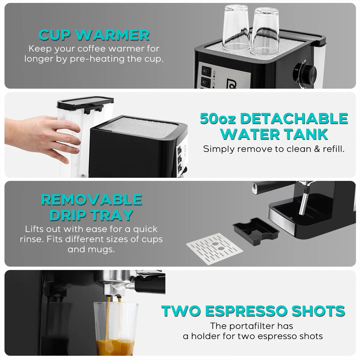 Casabrews Compact Espresso Coffee Machine w/Milk Frother, Black/Silver(Open Box)