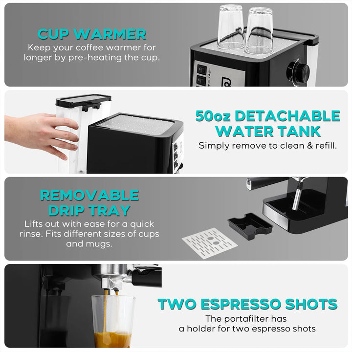 Casabrews Espresso Coffee Machine w/Milk Frother Wand, Black & Silver(For Parts) - VMInnovations