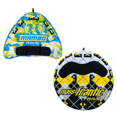 RAVE Sports Mass Frantic 4 Rider Boat Innertube + Mambo 3 Rider Inflatable Float - VMInnovations