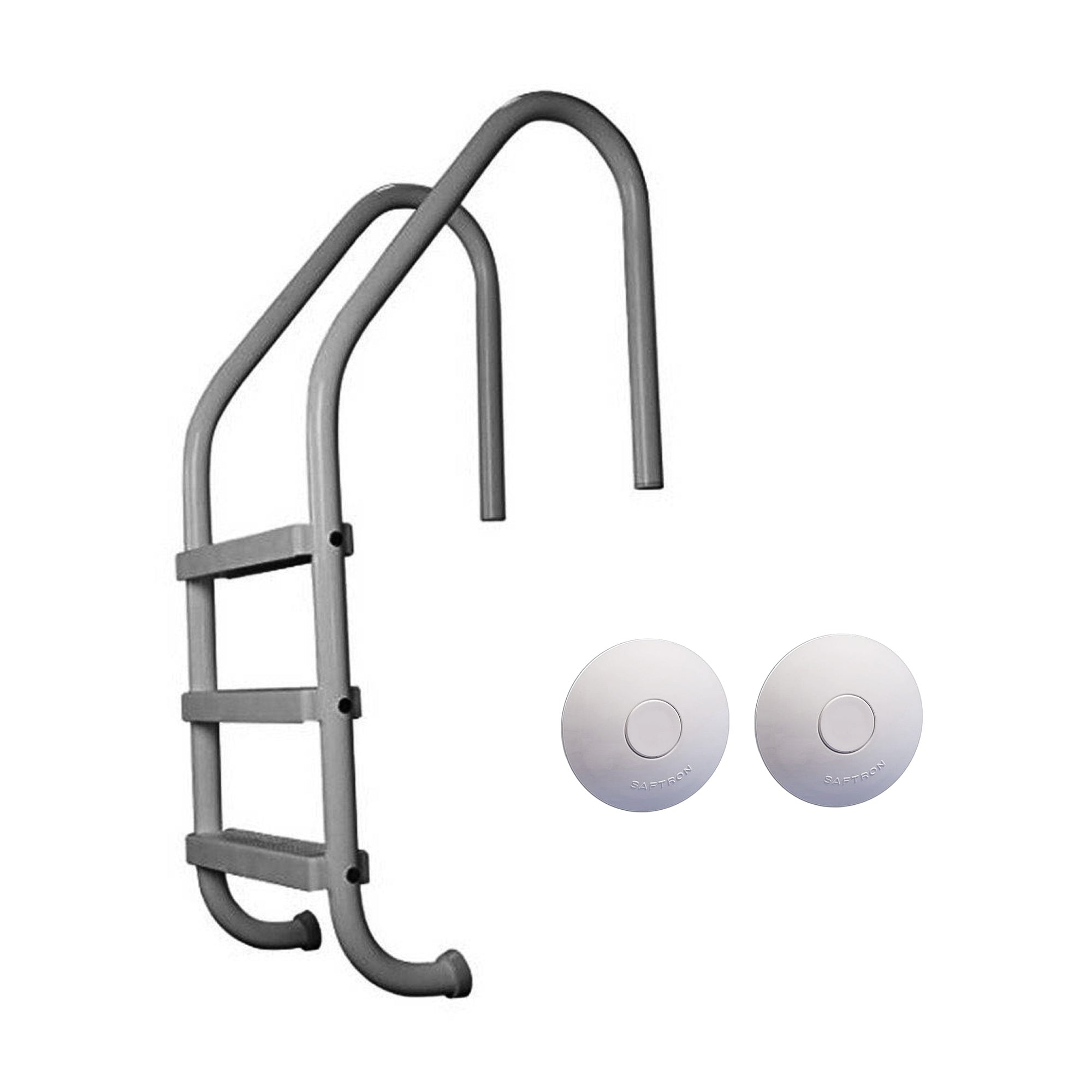 Saftron 3 Step Inground Pool Ladder & Ladder & Rail Anchor Socket Cover, 2 Pack