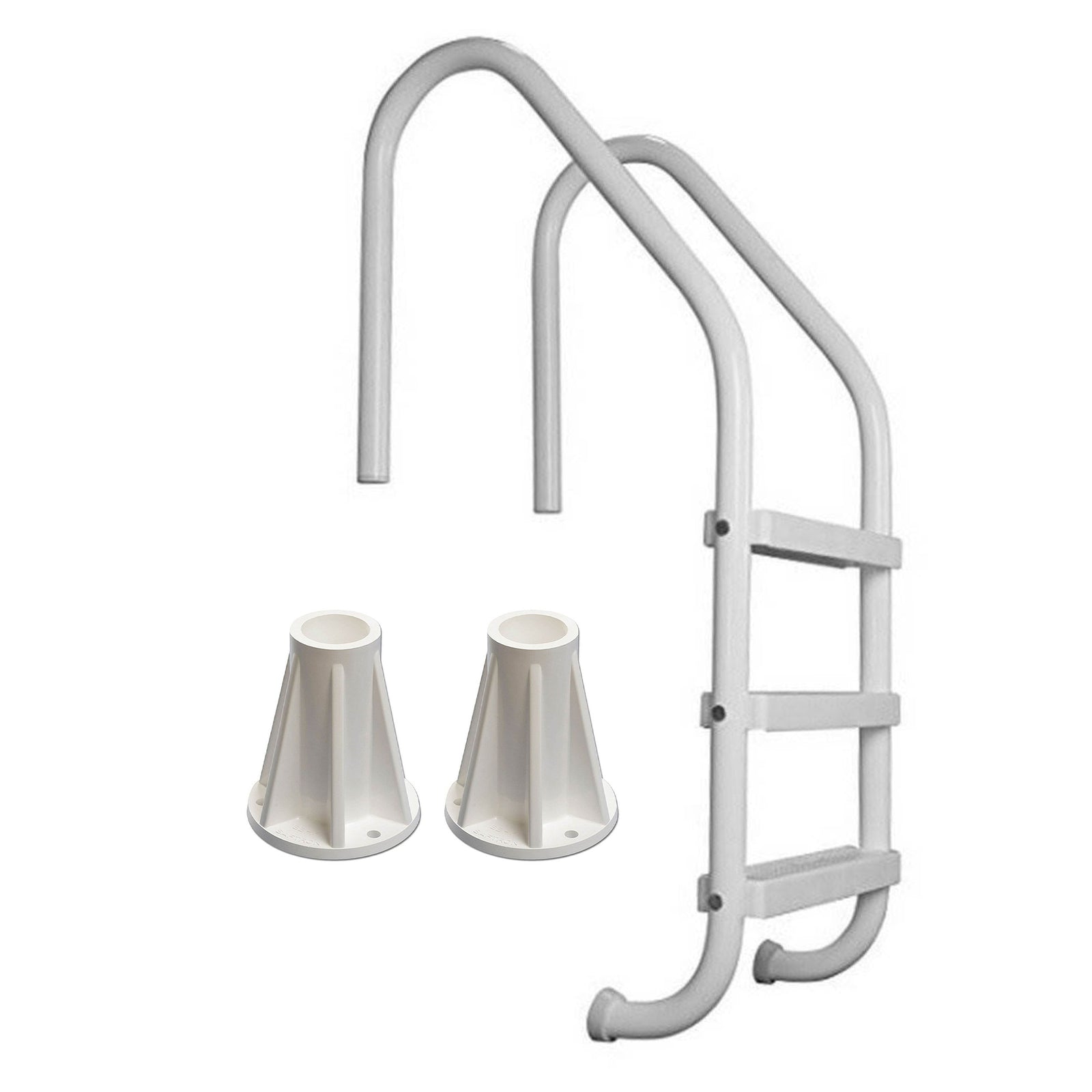 Saftron 3 Step Inground Pool Ladder & 6 In Ladder Surface Mounting Base, 2 Pack - VMInnovations