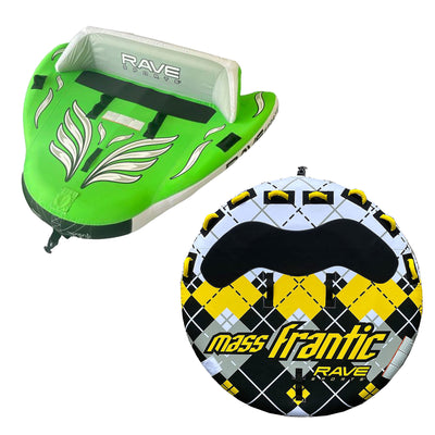 RAVE Sports Mass Frantic 4 Rider Boat Innertube + Wake Hawk 3 Rider Towable Tube - VMInnovations