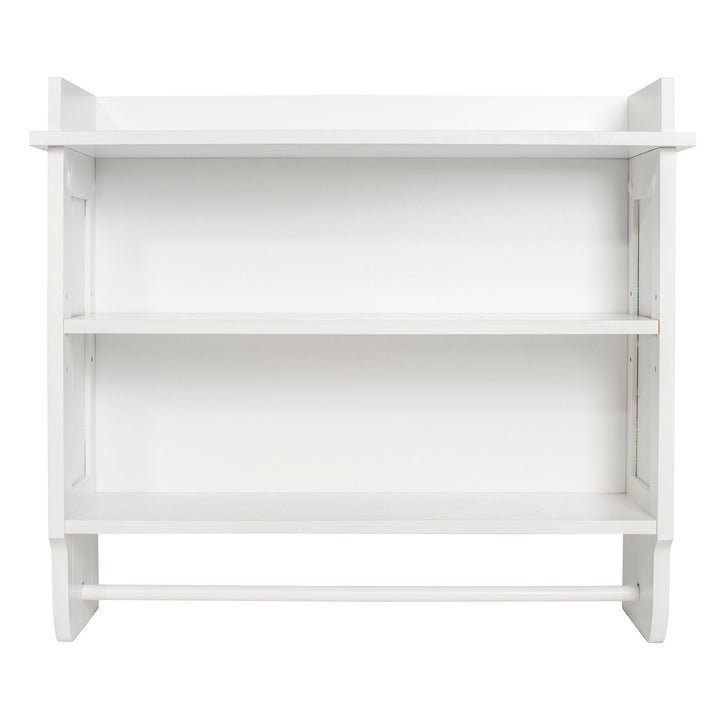 Redmon Contemporary Country Floating Wooden Wall Shelf with Towel Bar, White