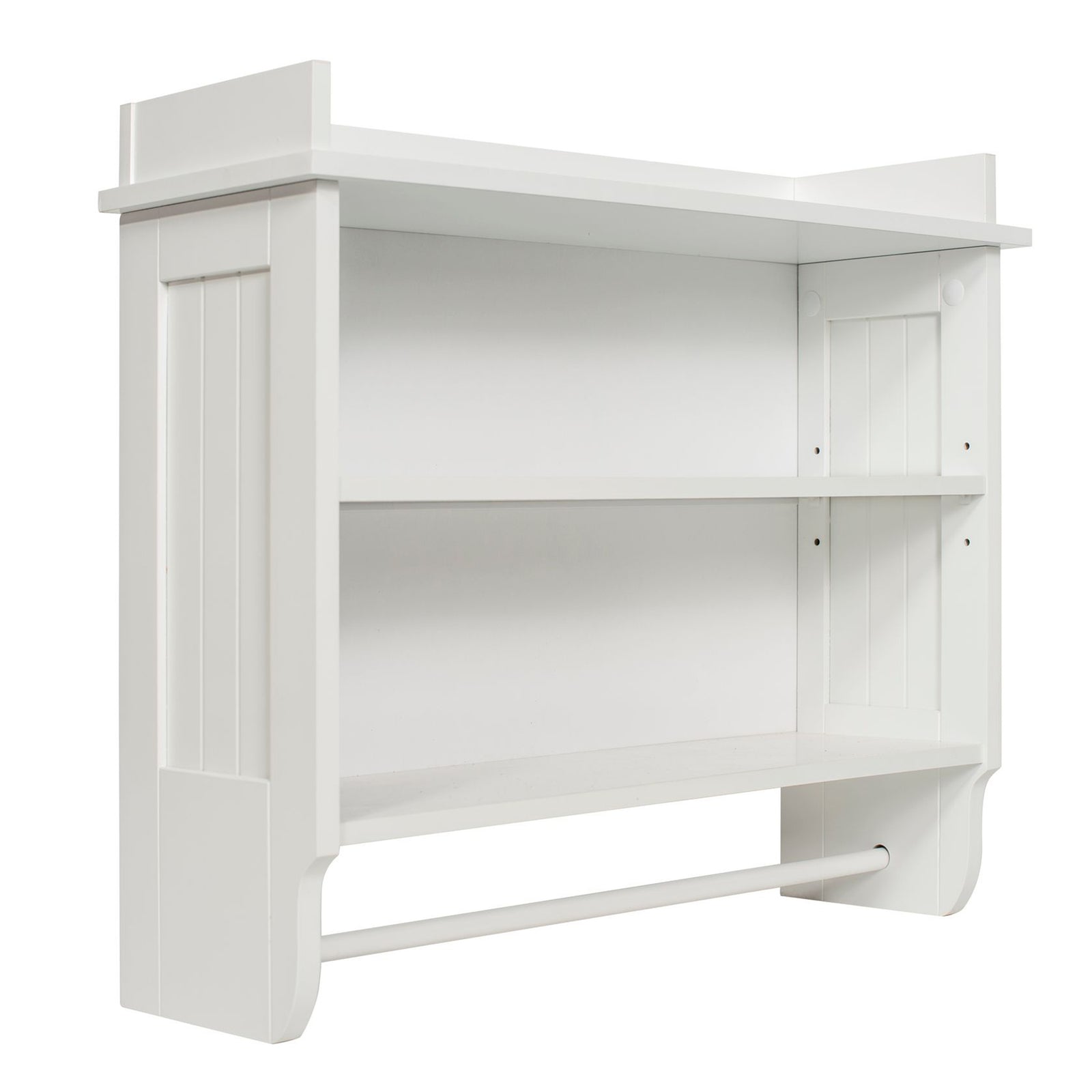 Redmon Contemporary Country Floating Wooden Wall Shelf with Towel Bar, White - VMInnovations