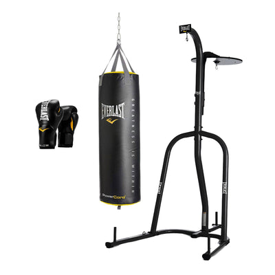 Everlast Dual Bag Stand, Powercore Nevatear 80 Pound Bag, and Pro Style Gloves